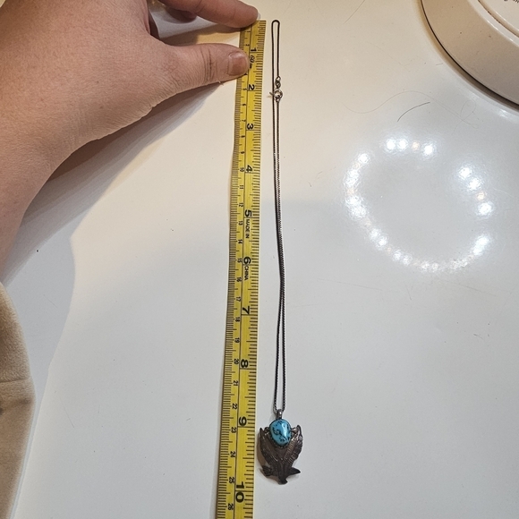 Sterling Silver Chucky Turquoise Eagle Bird Pendent Necklace .925 Silver Chain - Picture 4 of 4